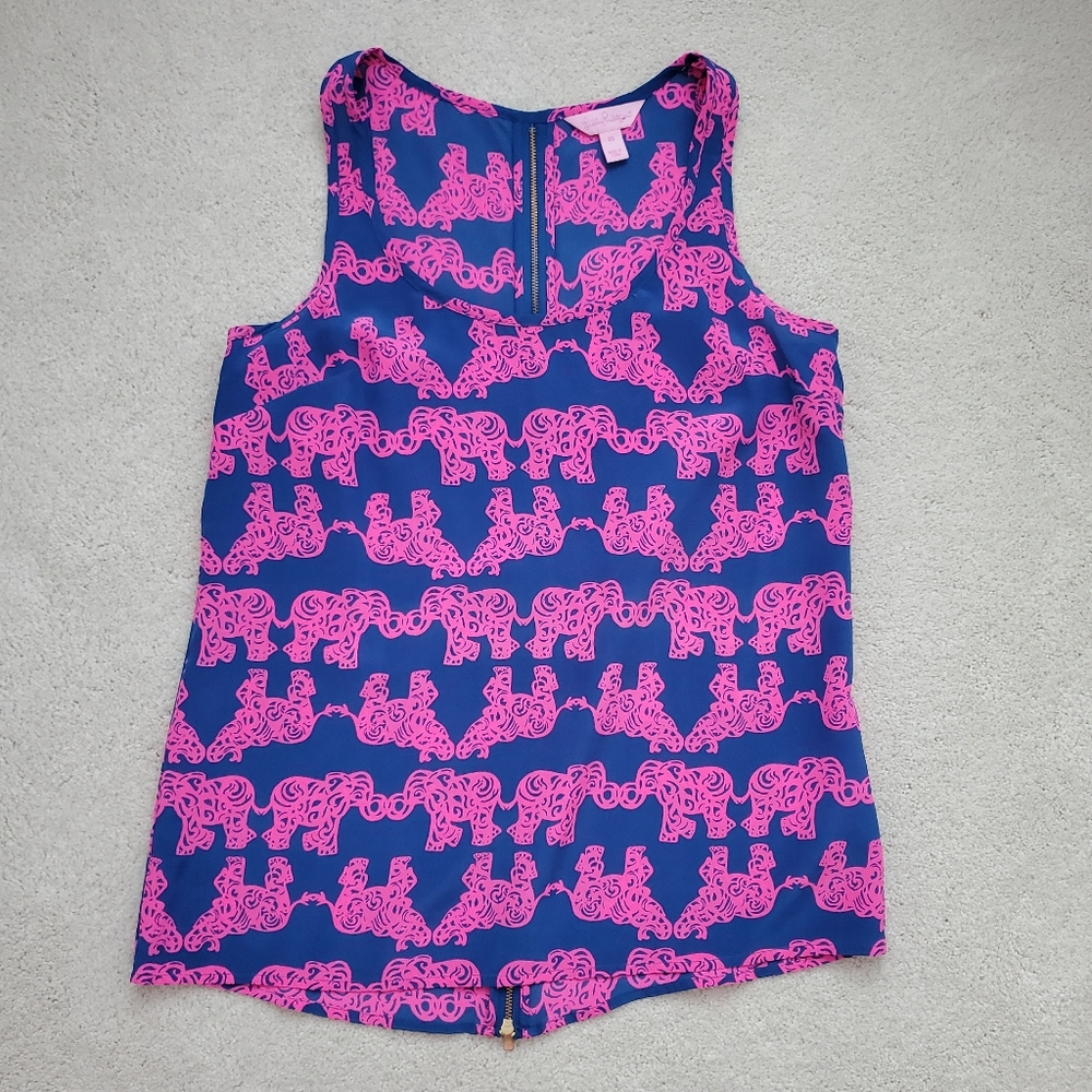 Lilly Pulitzer 100% Silk Pack Your Trunk Sleeveless Back Zip Blouse szXS